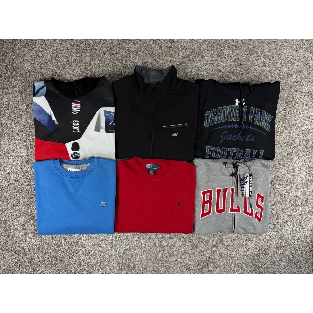 Lot of 6 Polo Ralph Lauren Puma BMW Under Armour Champion Hoodies Jackets Size M